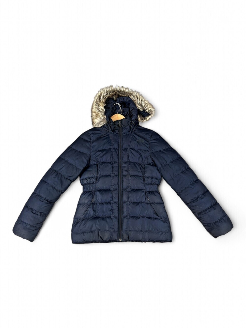 The North Face Women's Puffer Coat Faux Fur Hood Size S Navy